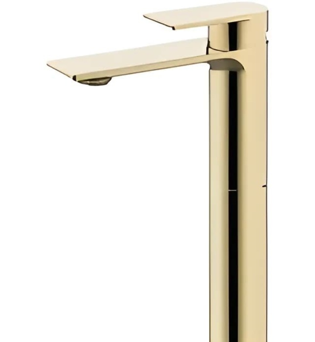 Vòi chậu rửa mặt nóng lạnh chân cao màu vàng Mirolin MK801HG