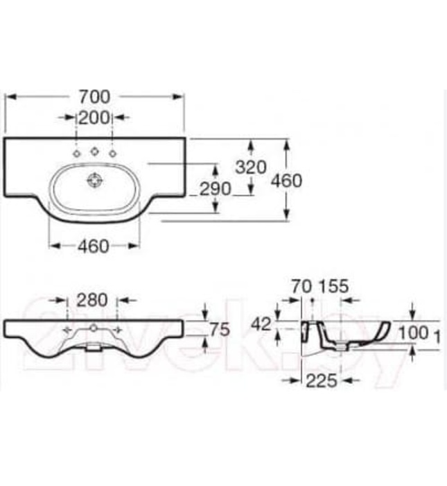 Chậu lavabo treo tường Tây Ban Nha Meridian Roca A327240000