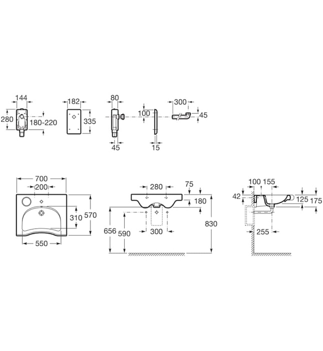 Chậu lavabo treo tường Bồ Đào Nha Meridian Roca A32724H000