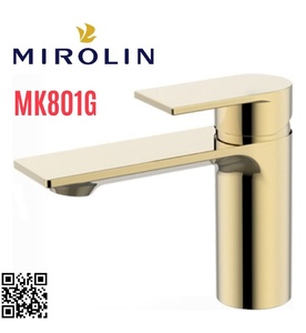 Vòi chậu rửa mặt nóng lạnh màu vàng Mirolin MK801G 