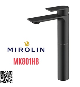 Vòi chậu rửa mặt nóng lạnh chân cao màu đen Mirolin MK801HB