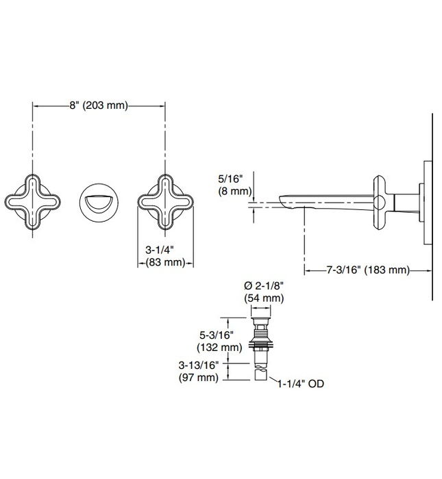 Vòi chậu rửa mặt nóng lạnh âm tường đen Kallista P32076-WC-BL