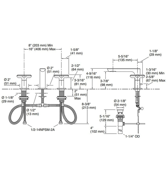 Vòi chậu rửa mặt nóng lạnh 3 chân đen Kallista P32704-JST-BL