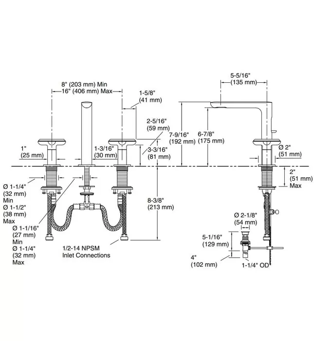 Vòi Lavabo 3 Lỗ Nóng Lạnh Kallista P32705-JST-CP