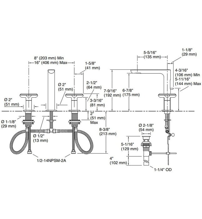 Vòi chậu rửa mặt nóng lạnh 3 chân đen Kallista P32705-WC-BL