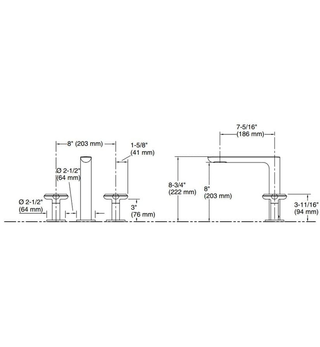 Vòi bồn tắm nóng lạnh 3 chân đen Kallista P32711-RST-BL