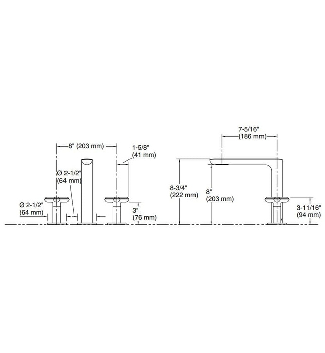 Vòi bồn tắm 3 chân nóng lạnh Nickel Kallista P32711-WC-BN