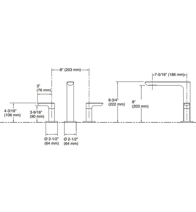 Vòi bồn tắm 3 chân nóng lạnh Chrome Kallista P34126-LV-CP