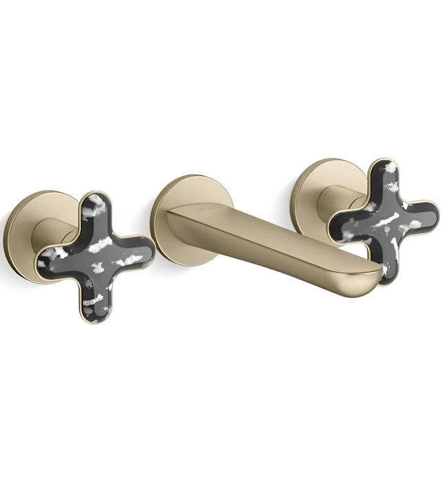 Vòi chậu rửa mặt nóng lạnh âm tường vàng Kallista P32076-JST-BAF