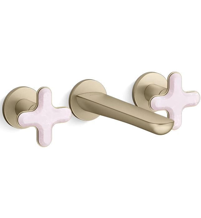 Vòi chậu rửa mặt nóng lạnh âm tường vàng Kallista P32076-RST-BAF