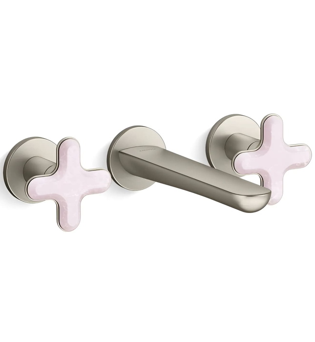 Vòi chậu rửa mặt nóng lạnh âm tường vàng Kallista P32076-RST-BAF