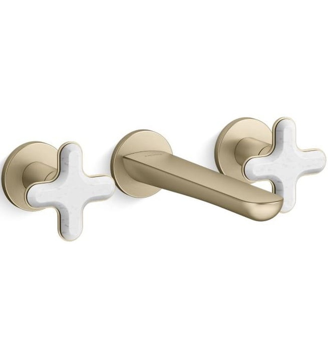 Vòi chậu rửa mặt nóng lạnh âm tường vàng Kallista P32076-WC-BAF