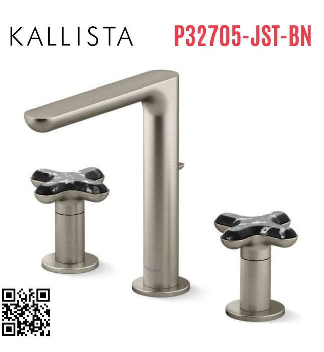 Vòi chậu rửa mặt nóng lạnh 3 chân Nickel Kallista P32705-JST-BN