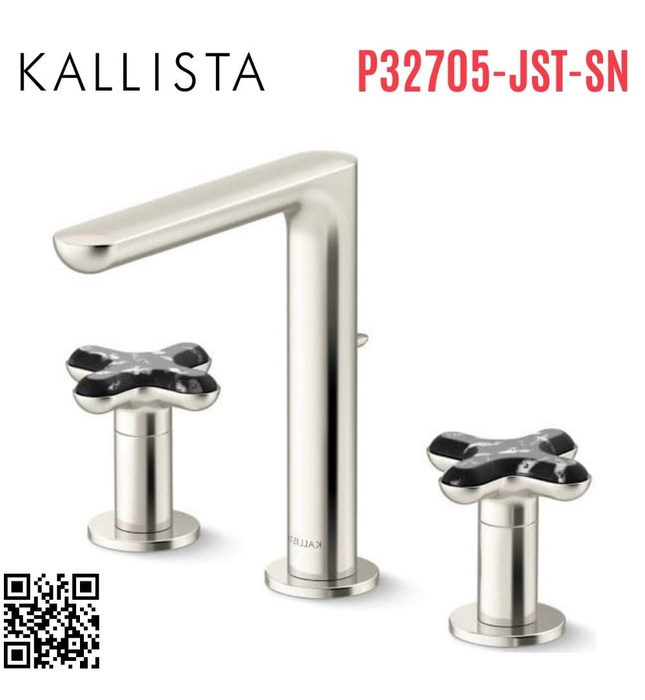 Vòi chậu rửa mặt nóng lạnh 3 chân Nickel Kallista P32705-JST-SN