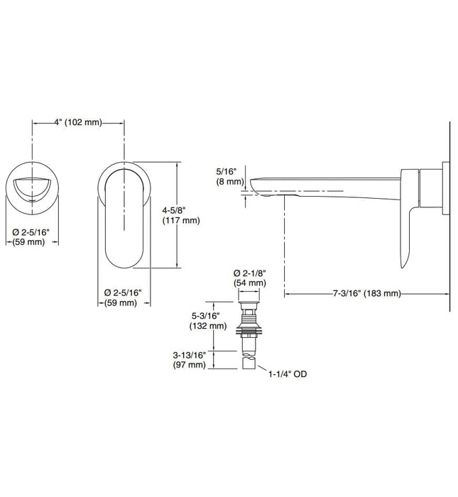 Vòi rửa mặt âm tường Nickel P34124-00-SN