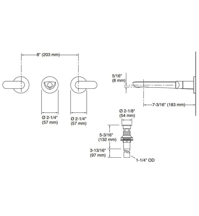 Vòi rửa mặt nóng lạnh 3 chân âm tường Chrome Kallista P34125-LV-CP