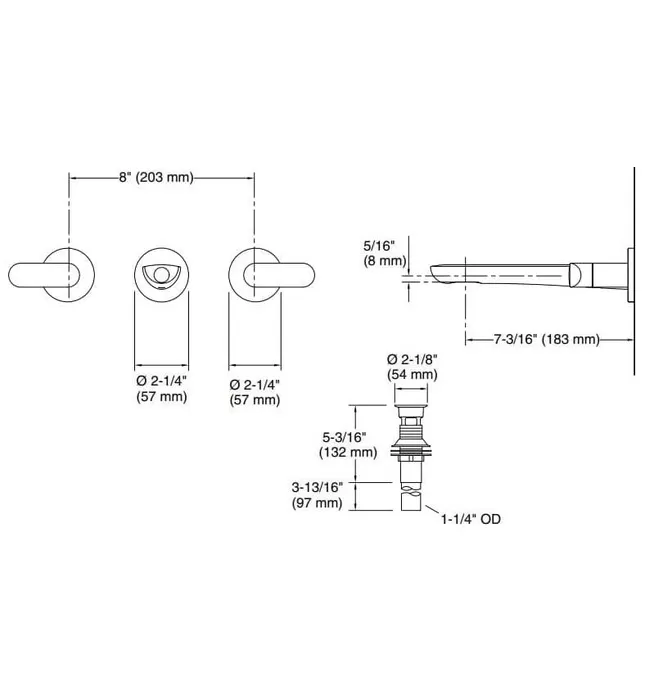 Vòi Lavabo Âm Tường Nóng Lạnh Kallista P34125-LV-CP