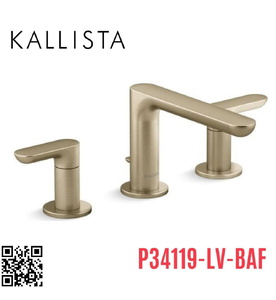 Vòi rửa mặt nóng lạnh 3 chân màu vàng Kallista P34119-LV-BAF