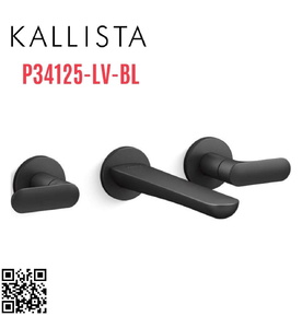 Vòi rửa mặt nóng lạnh 3 chân âm tường đen Kallista P34125-LV-BL