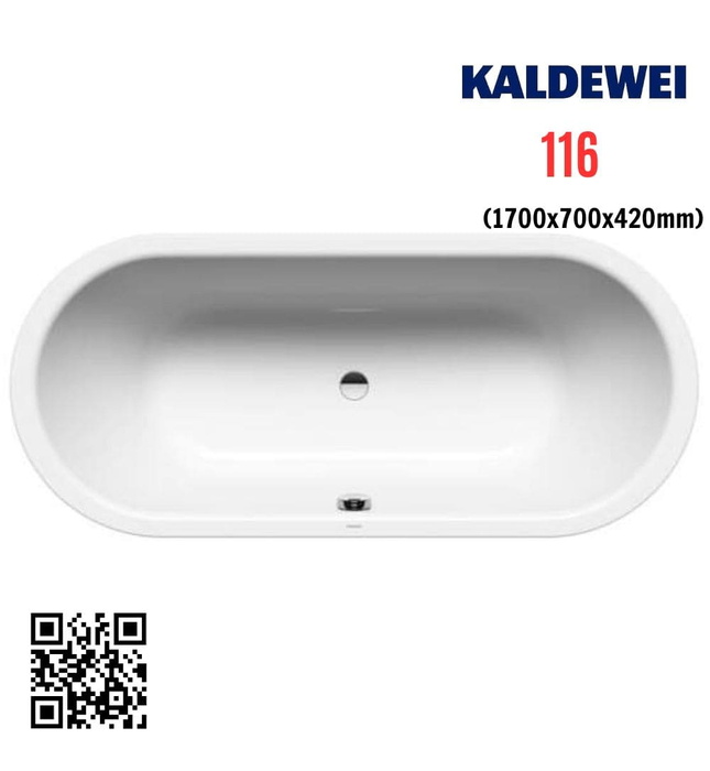 Bồn tắm xây 1.7m thép tráng men KALDEWEI CLASSIC DUO OVAL 116