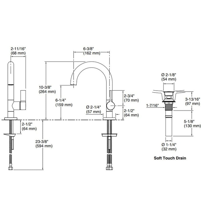 Vòi rửa mặt nóng lạnh 1 chân màu Nickel Kallista P24409-00-AD