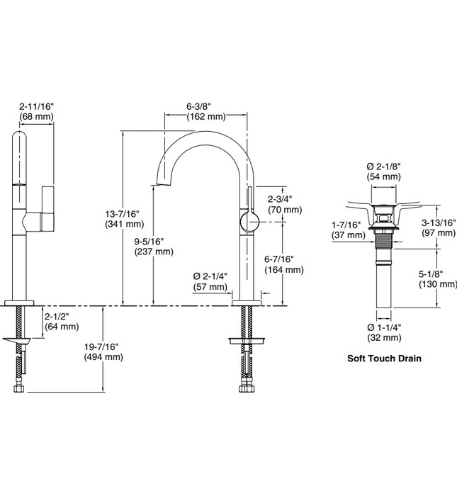 Vòi chậu rửa mặt nóng lạnh thân cao đen Kallista P24409-TL-BL