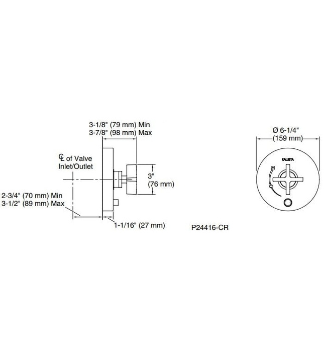 Mặt nạ điều khiển đơn sen tắm âm tường Nickel Kallista P24415-CR-BN