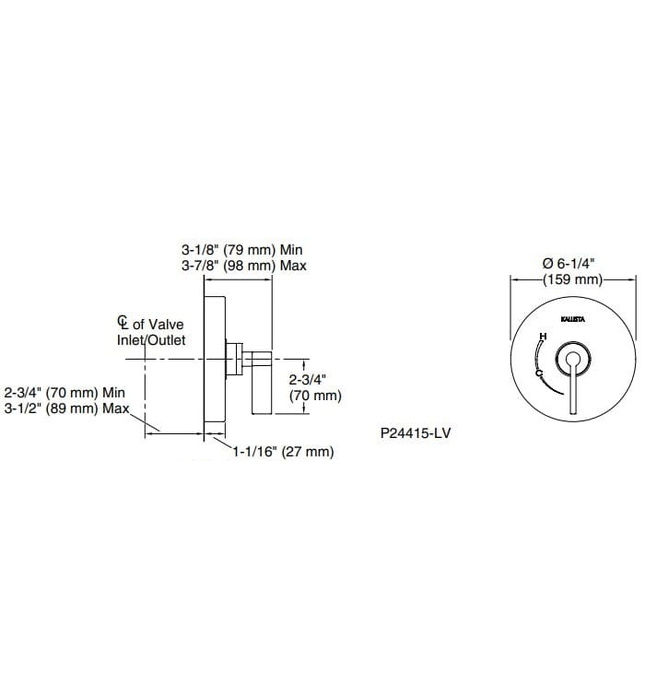 Mặt nạ điều khiển đơn sen tắm âm tường Chrome Kallista P24415-LV-CP