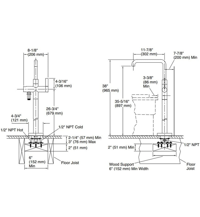 Vòi bồn tắm gắn sàn 1 lỗ nóng lạnh màu đen Kallista P24418-00-BL