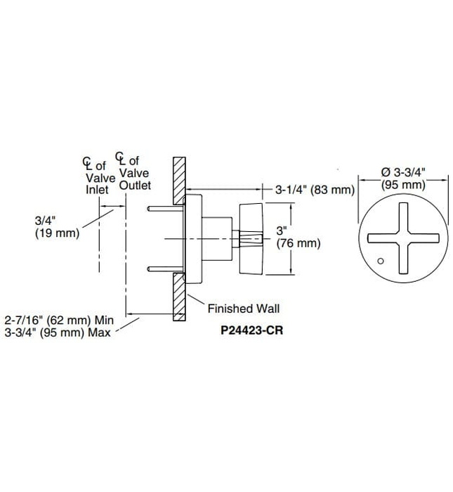 Mặt nạ điều khiển âm lượng sen tắm vàng Kallista P24423-CR-BAF