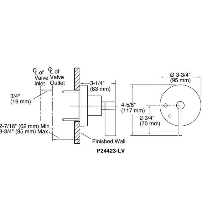 Mặt nạ điều khiển âm lượng sen tắm Nickel Kallista P24423-LV-BN