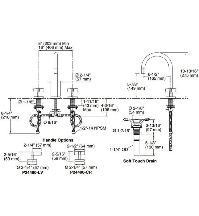 Vòi chậu rửa mặt 3 chân cổ ngỗng Chrome Kallista P24490-CR-CP