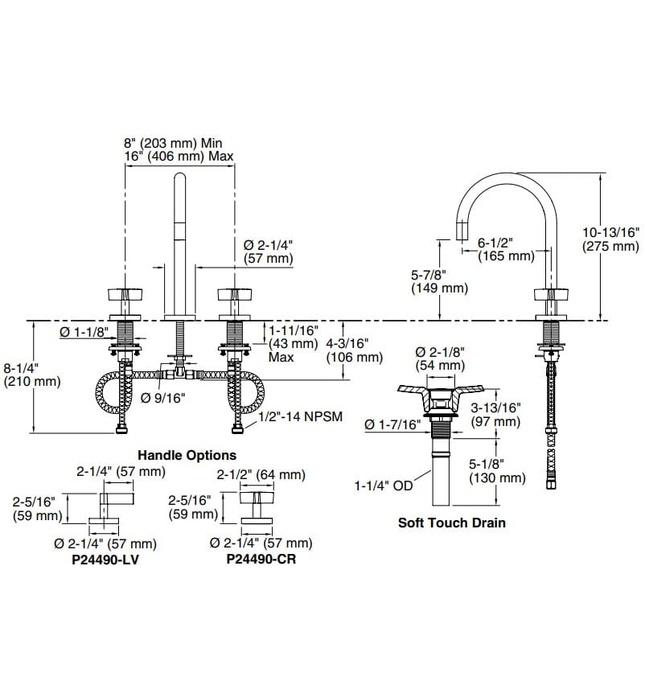 Vòi chậu rửa mặt 3 chân cổ ngỗng Nickel Kallista P24490-LV-BN