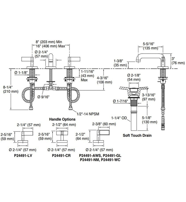 Vòi chậu rửa mặt 3 chân cổ thấp vàng Kallista P24491-LV-BAF
