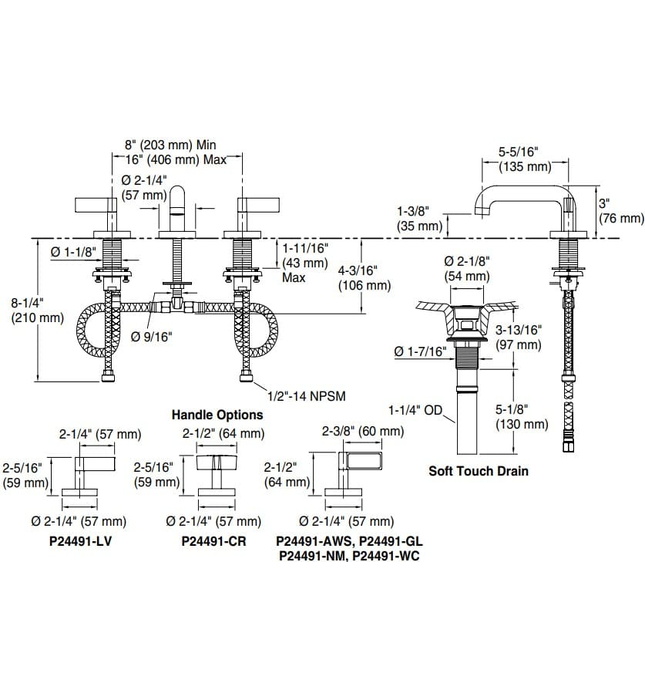 Vòi chậu rửa mặt 3 chân cổ thấp đen Kallista P24491-NM-BL