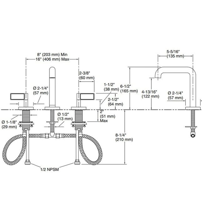Vòi chậu rửa mặt 3 chân thân cao Nickel Kallista P24492-NM-SN
