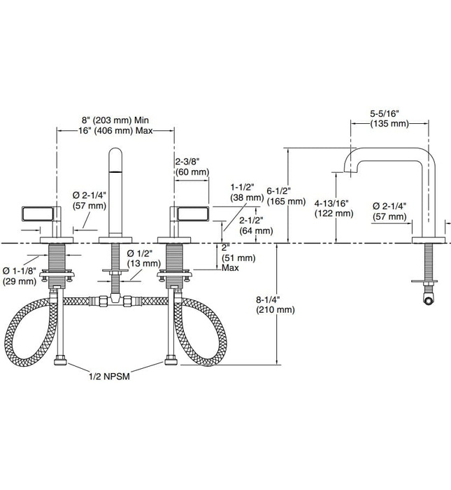 Vòi chậu rửa mặt 3 chân thân cao Nickel Kallista P24492-WC-BN