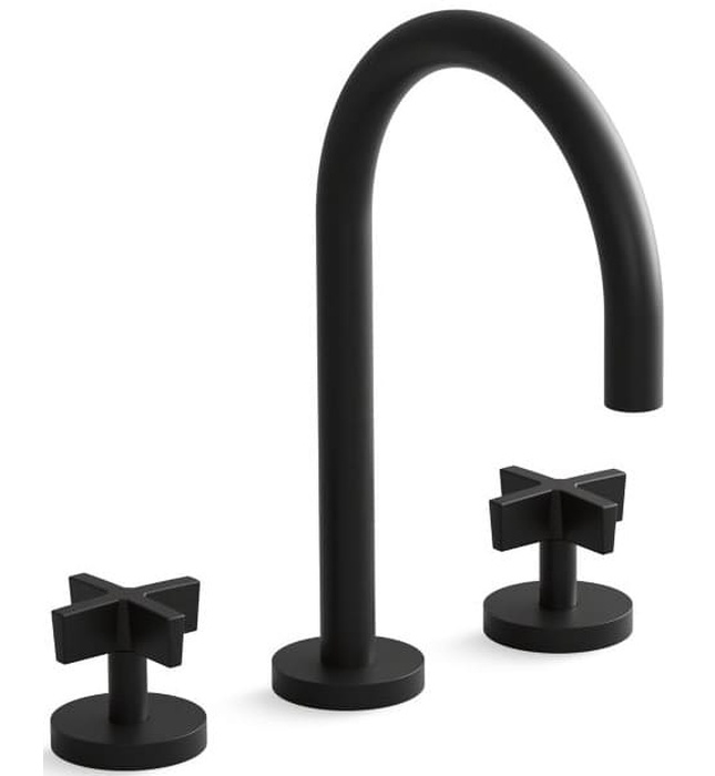 Vòi chậu rửa mặt 3 chân cổ ngỗng xanh đen Kallista P24490-CR-GN