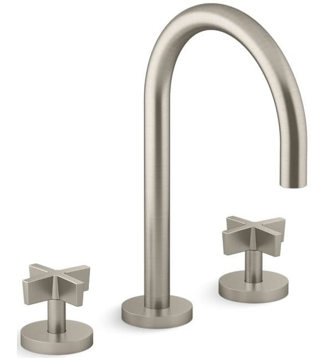 Vòi chậu rửa mặt 3 chân cổ ngỗng vàng Kallista P24490-CR-BAF