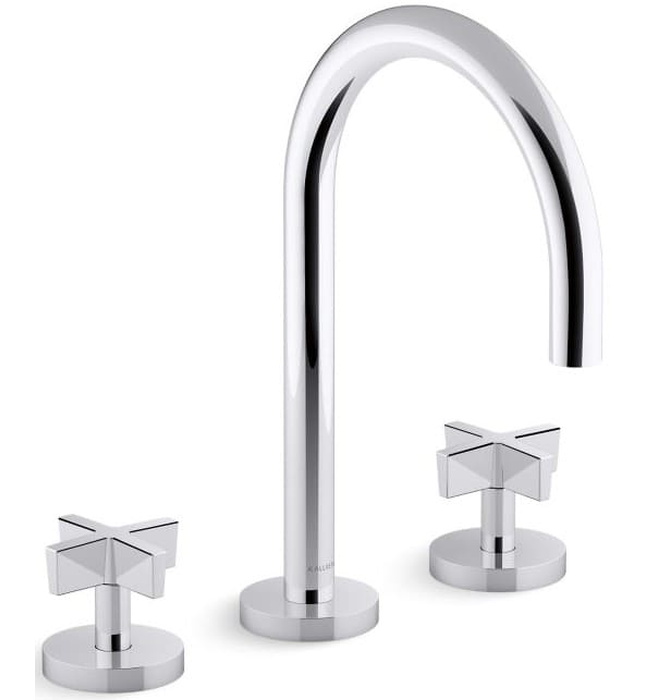 Vòi chậu rửa mặt 3 chân cổ ngỗng xanh đen Kallista P24490-CR-GN