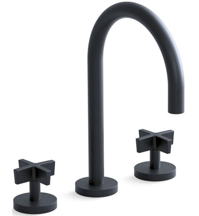 Vòi chậu rửa mặt 3 chân cổ ngỗng xanh đen Kallista P24490-CR-GN