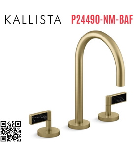 Vòi chậu rửa mặt 3 chân cổ ngỗng vàng Kallista P24490-NM-BAF