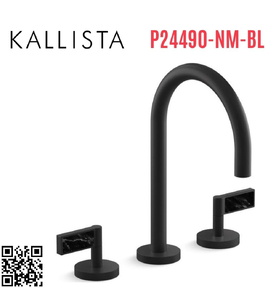 Vòi chậu rửa mặt 3 chân cổ ngỗng đen Kallista P24490-NM-BL