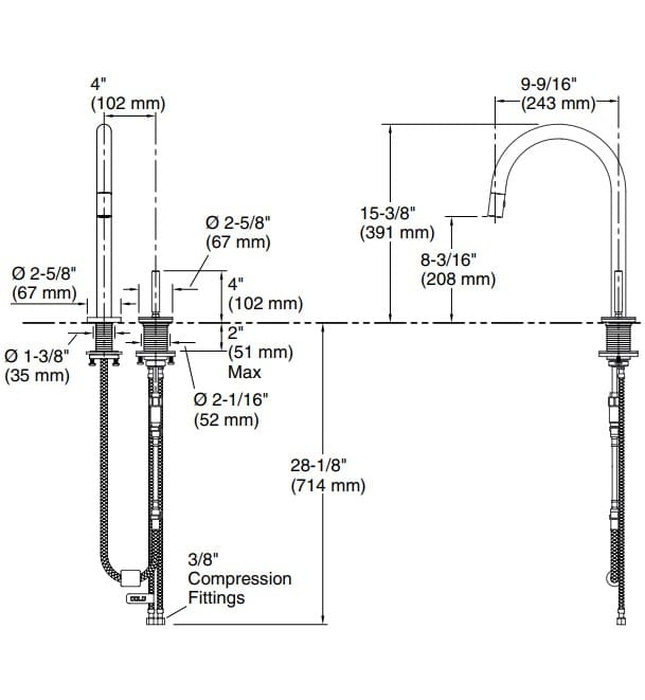 Vòi chậu rửa bát dây rút màu Nickel Kallista P25200-00-AD