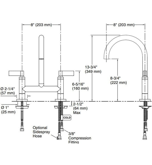 Vòi chậu rửa bát nóng lạnh Nickel Kallista P25202-LV-AG