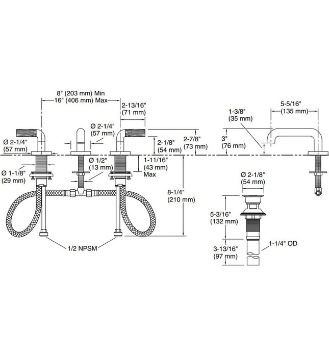 Vòi chậu rửa mặt 3 chân cổ thấp Chrome Kallista P40875-BL-CP