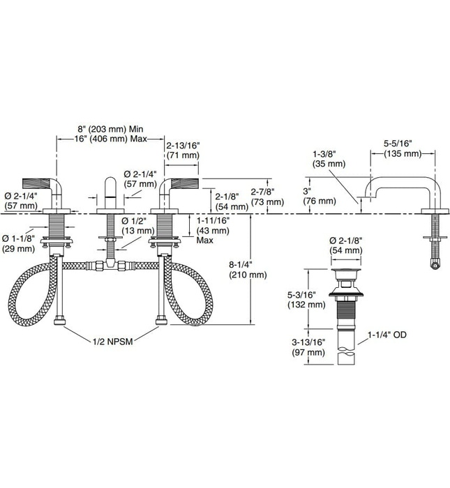 Vòi chậu rửa mặt 3 chân cổ thấp vàng Kallista P40875-LV-BAF