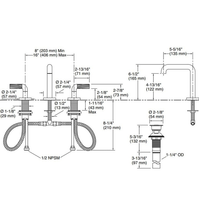 Vòi chậu rửa mặt 3 chân thân cao Nickel Kallista P40876-SN-BN