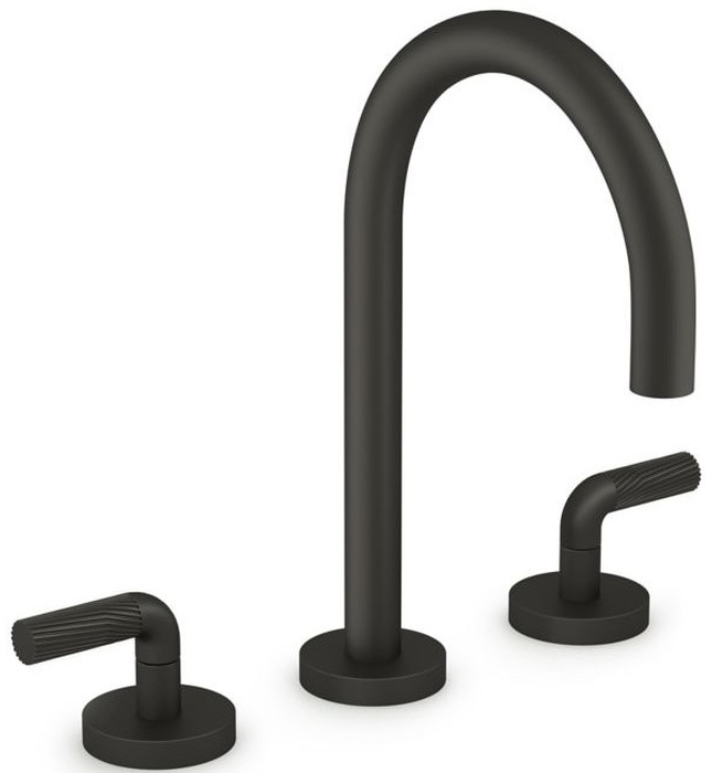 Vòi chậu rửa mặt 3 chân cổ ngỗng đen Kallista P40877-LV-BL