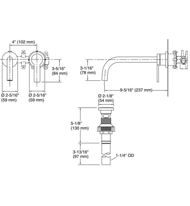Vòi rửa mặt âm tường nóng lạnh vàng Kallista P26613-00-BAF